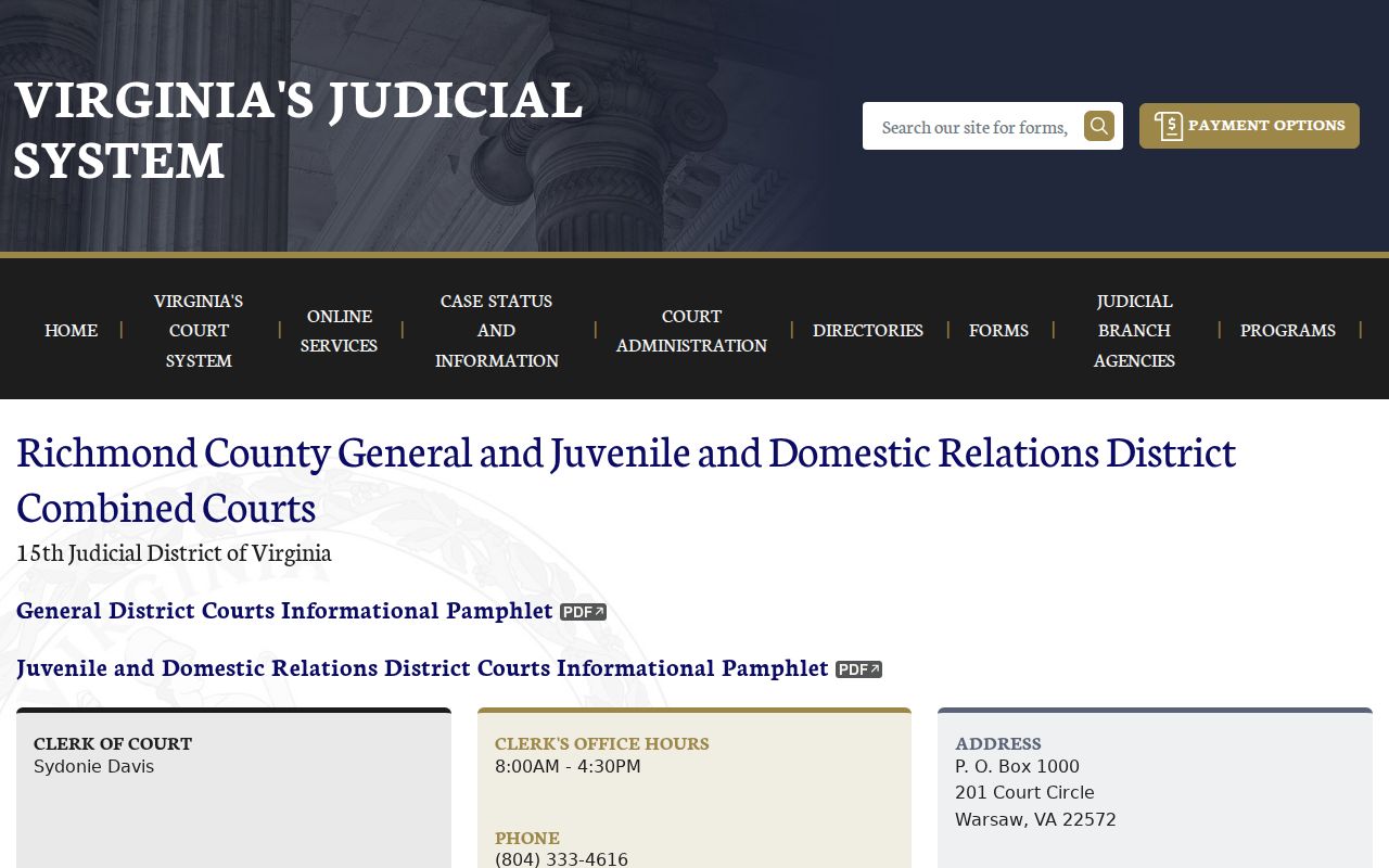 Richmond County Combined District Court criminal docket schedule