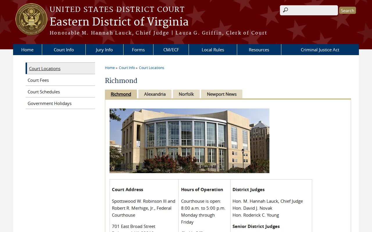 Richmond County federal criminal court records courthouse
