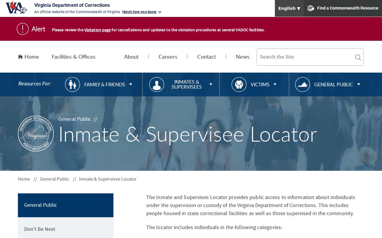 Richmond County criminal records VADOC locator fields