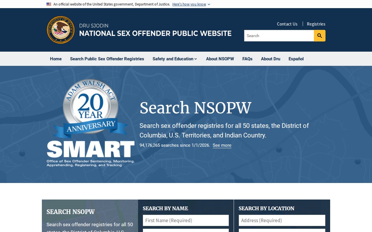 National Sex Offender Public Website search for cross-state registry checks